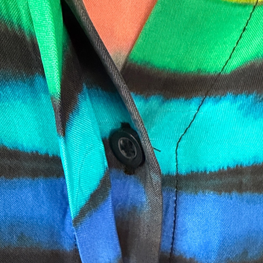 Alice + Olivia Rainbow Block Tie Dye Mini Shirtdress Medium Black Multicolor - Picture 5 of 9
